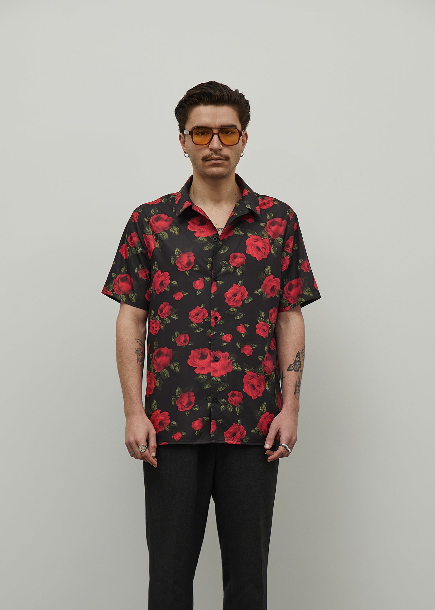 Short Sleeve Shirt in Red Floral Print