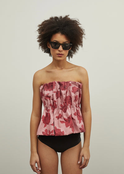 Babydoll Ruched Top in Floral Pink