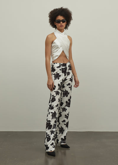 Straight Leg Pants in White Floral Print